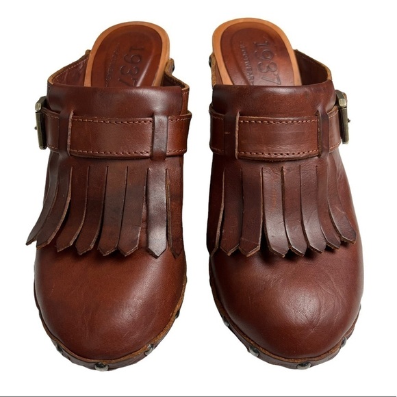 Madewell “1937 Footwear” Brown Leather Tassels Chunky Clog boho heels Size 7 - Picture 4 of 10